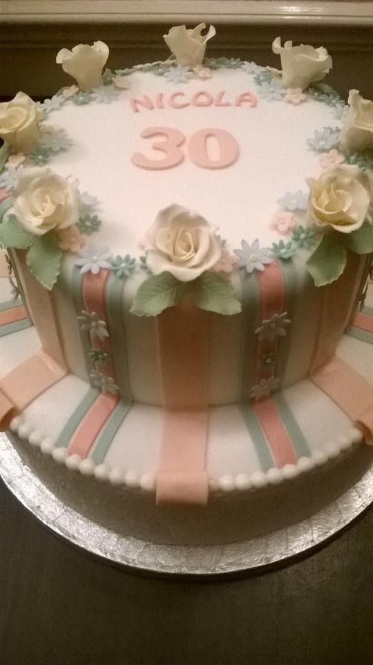 stripe and roses cake